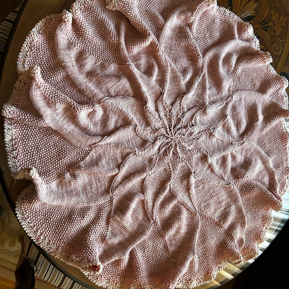 Dahlia Pink Hand Knitted Round Baby Blanket
